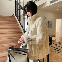 升级版！真皮草2024年皮毛一体獭兔真毛中长款外套女毛毛大衣新款