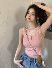 粉色吊带背心女内搭打底2023夏季新款甜辣风外穿短款U领工字上衣