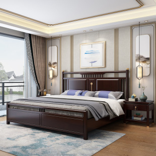 New Chinese-style solid wood bed 1.8 meters master bedroom double bed light luxury simple Chinese style 1.5 meters high box storage wedding bed