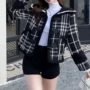 宽松冬季海军领格子上衣