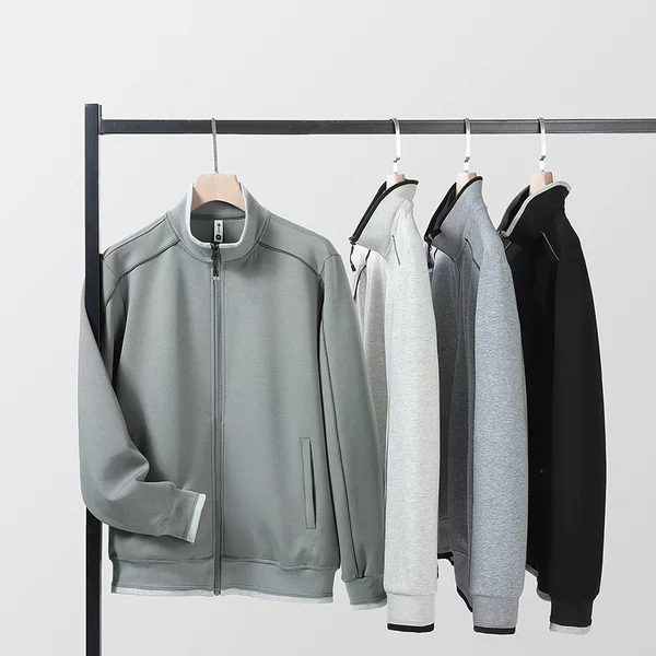 High-quality stand-up collar cardigan sweatshirt for men, suitable for spring and autumn, casual outdoor wear, comfortable, stylish, versatile, and in solid colors