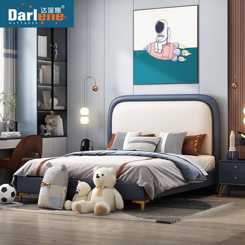 Cream-Style Children's Bed for Boys, Small Apartment, Leather with Storage, Single Bed, 1.2m Bedroom, Vintage Style, Genuine Leather Bed