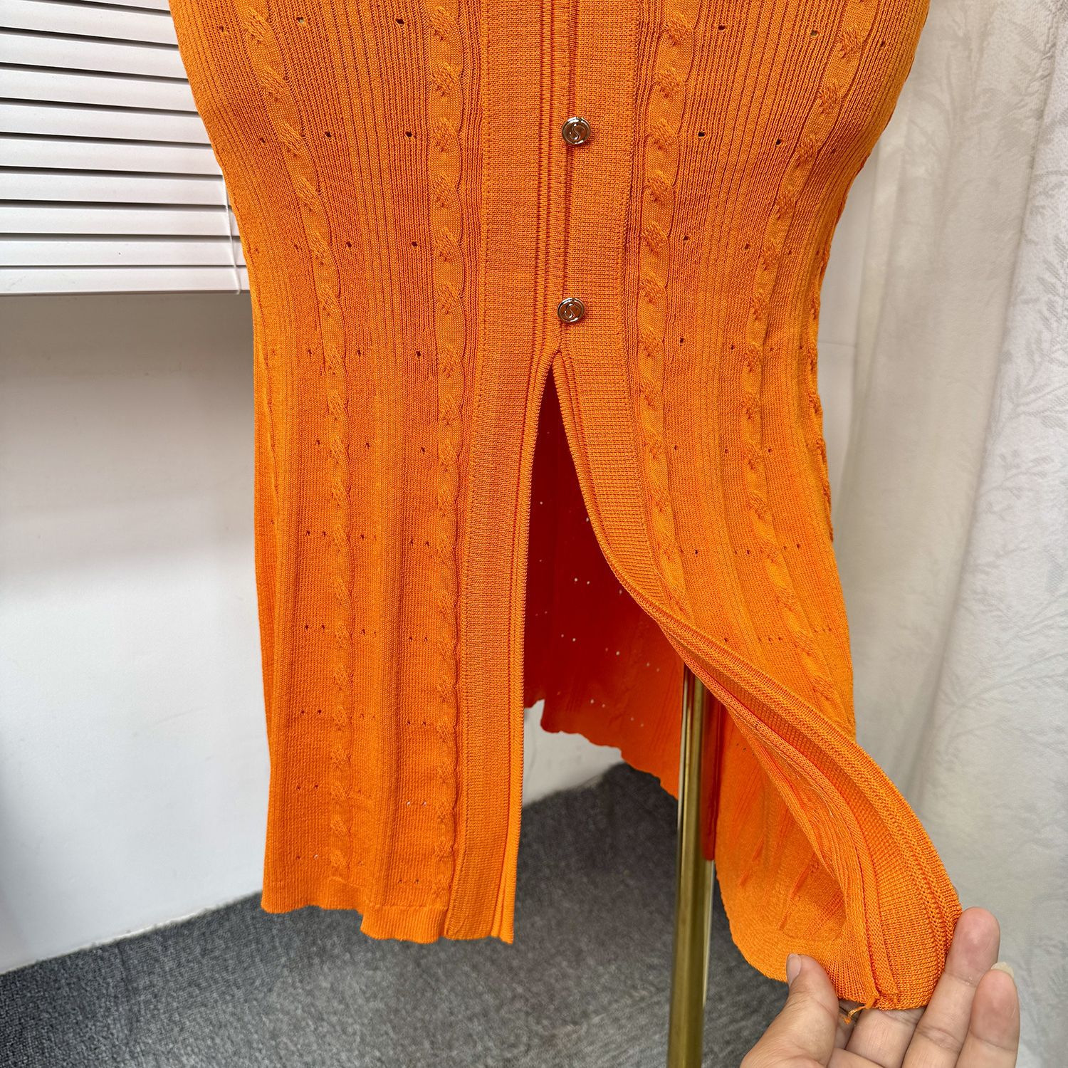 Women's European American Style Knitted Dress Simple Elegant Summer Single-Breasted Hollow out Slim Fit Temperament Long Dress_ecoleips.com