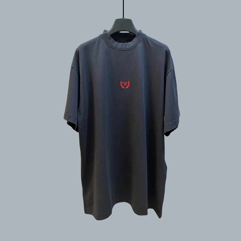 [Ready Stock and Shipped in Seconds] Correct High Version Paris B 25Ss Chest Double B Wheat Ear Embroider Men's and Women's T-Shirts