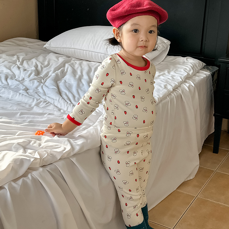 Ropa de otoño del bebé pantalones largos traje algodón los niños invierno cepillado estilo Coreano ropa interior térmica lana estante sin hueso Pijamas