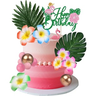 18 Pieces Hawaiian Flamingo Cake Decoration Plumeria Beach Set Sea Summer Theme Wedding Birthday Party