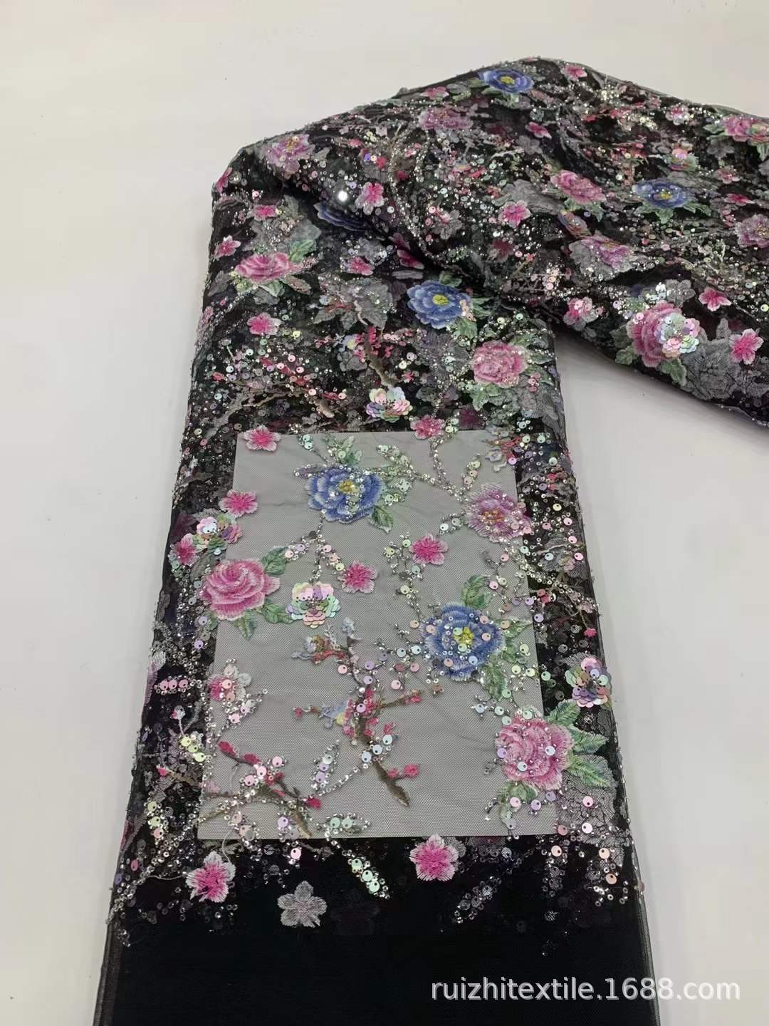 Nuevo chino Rosa flor bordado tela de alta calidad cuentas lentejuelas bordado tela xiuhe cheongsam vestido de novia encaje