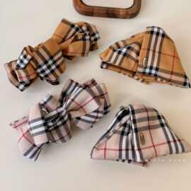 英伦学院风格纹蝴蝶结香蕉夹竖夹后脑勺显发量高马尾发夹气质发饰