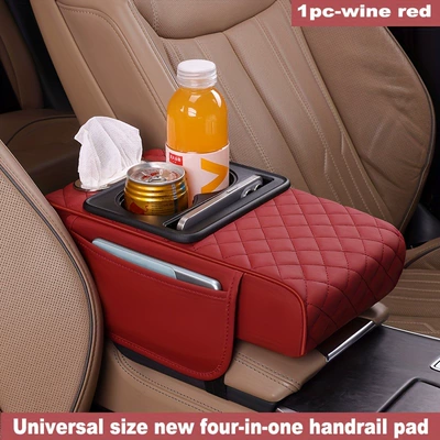 cup holder, and car tissue – Armrest box pad - red-armrest-box-pad
