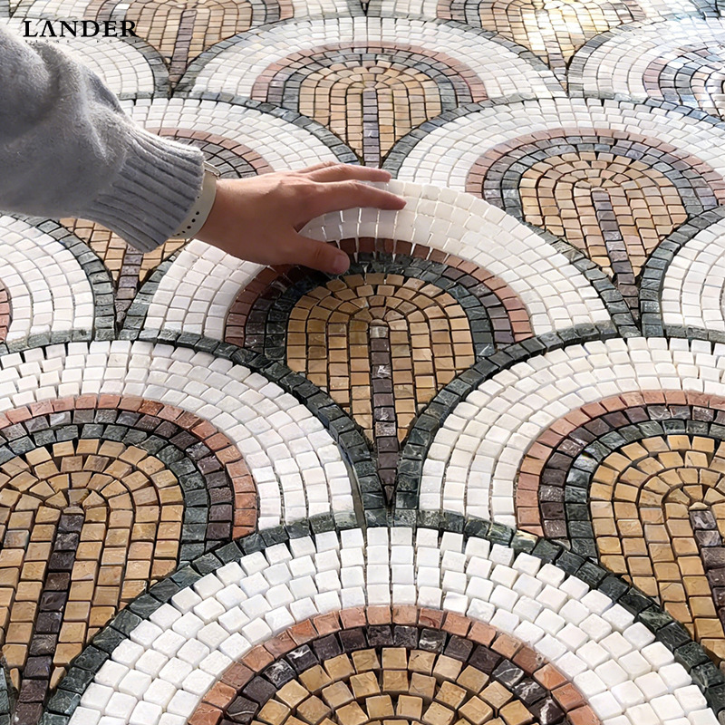 Fan-Shaped Marble Mosaic French Retro Style Design for Home Decoration Bathroom Kitchen Background Wall Floor Tiles Fan-Shaped Marble Mosaic French Retro Style Design for Home Decoration Bathroom Kitchen Background Wall Floor Tiles