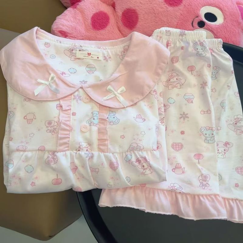 インス風スイートメロディーパジャマ女性用夏新作半袖ショーツは家の服の外でも着用可能学生スーツ|undefined