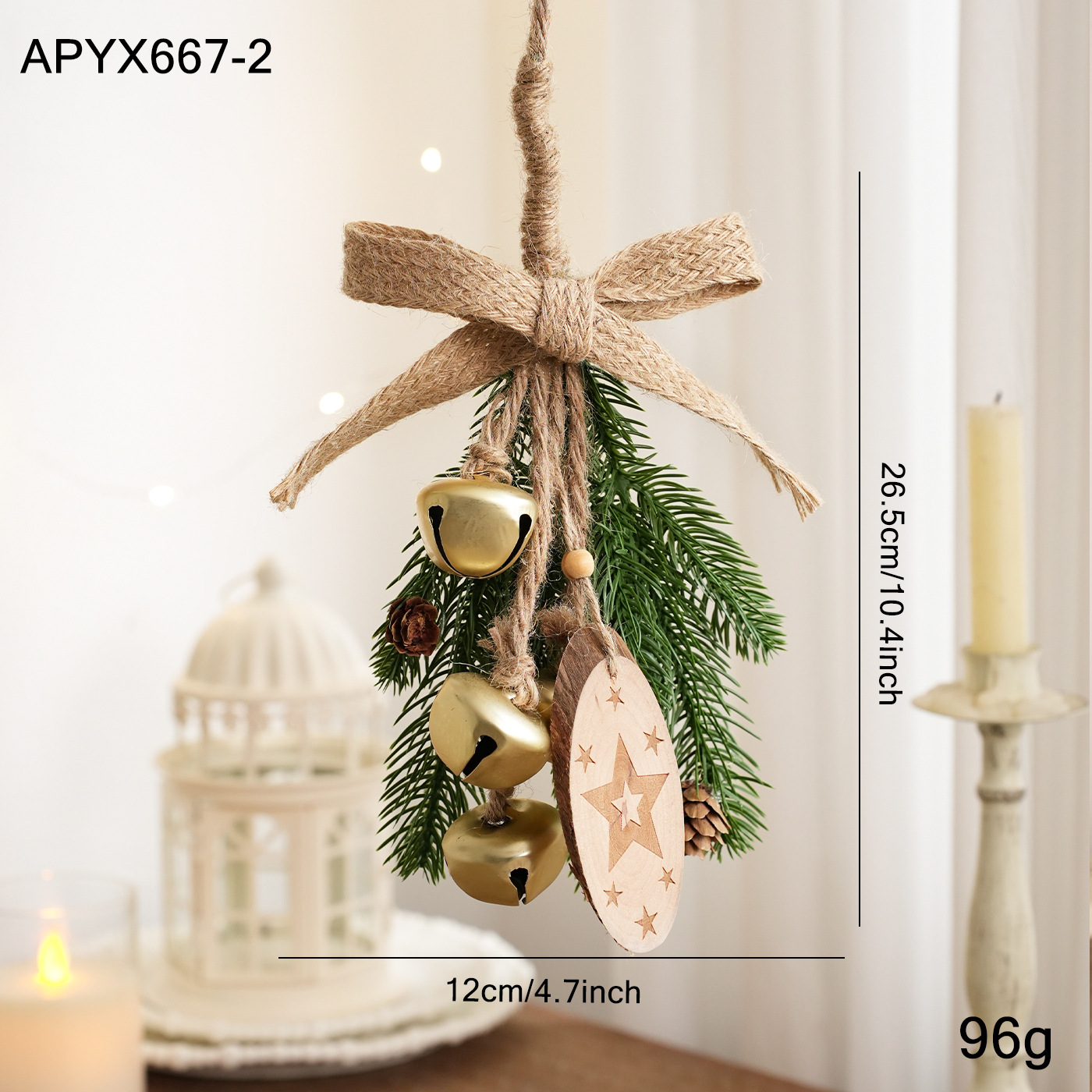 Colgante de Navidad campana pequeña cuerda de cáñamo arco decoración árbol de Navidad pinos ramas de madera escenas de diseño suministros