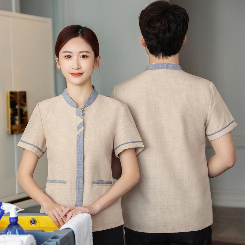 Property cleaning staff uniforms, short-sleeved, breathable, suitable for summer use in hotel rooms, residential communities, and hospitals.