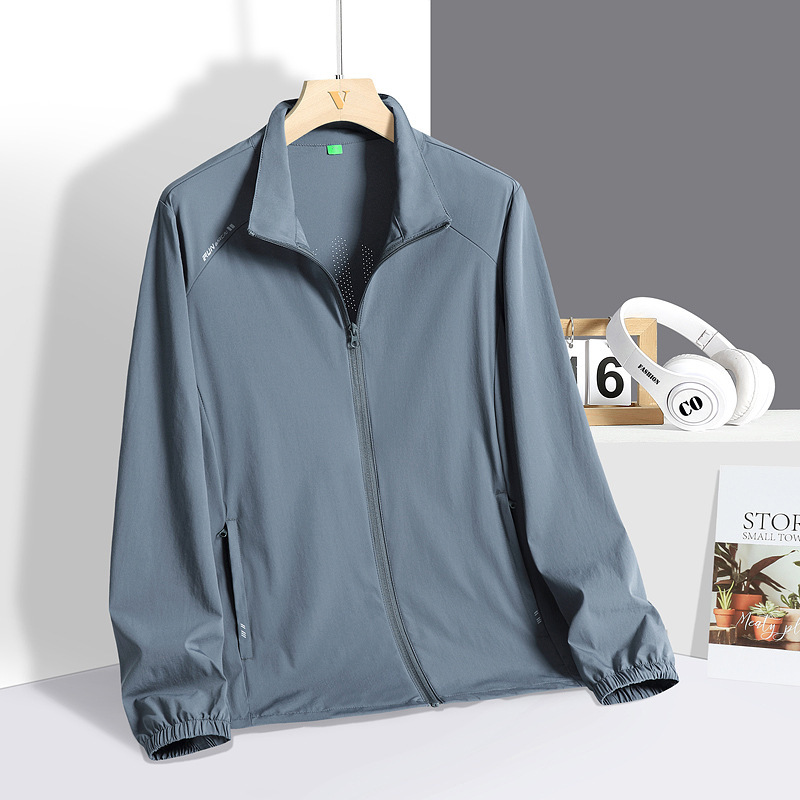 2026 Couple's Middle-Aged and Elderly Dad's Clothing Upf50+ Ice Silk Lightweight Breathable Stand-Collar Jacket Single-Layer Hoodless Sun Protection Clothing