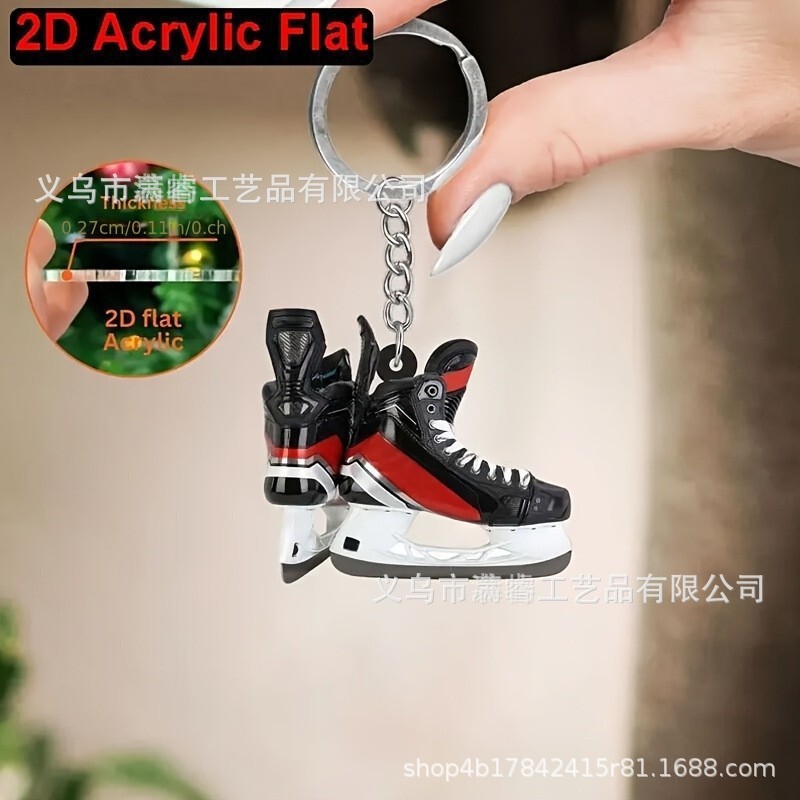 Roller Skates 2D Ice Hockey Shoes Cross-Border Keychain Acrylic Keychain Souvenir Sports Style New Ice Hockey Small