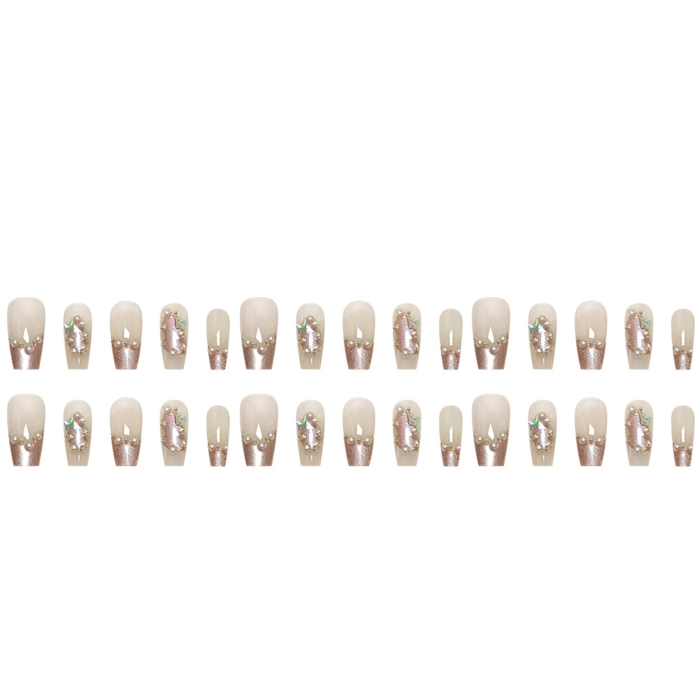 Traje de 30 piezas de uñas postizas 3D, ojos de gato de mariposa, parche de uñas de diamantes, armadura francesa hecha a mano tridimensional