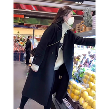 黑色毛呢外套女2024年秋冬季新款小个子百搭加厚中长款呢子大衣