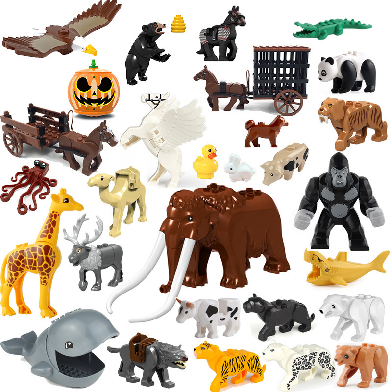 Kindergarten Animal Cognitive Building Blocks Teaching Aids Crocodile Cow Shark Black Panther Tiger Children's Small Particle Early Education Toys