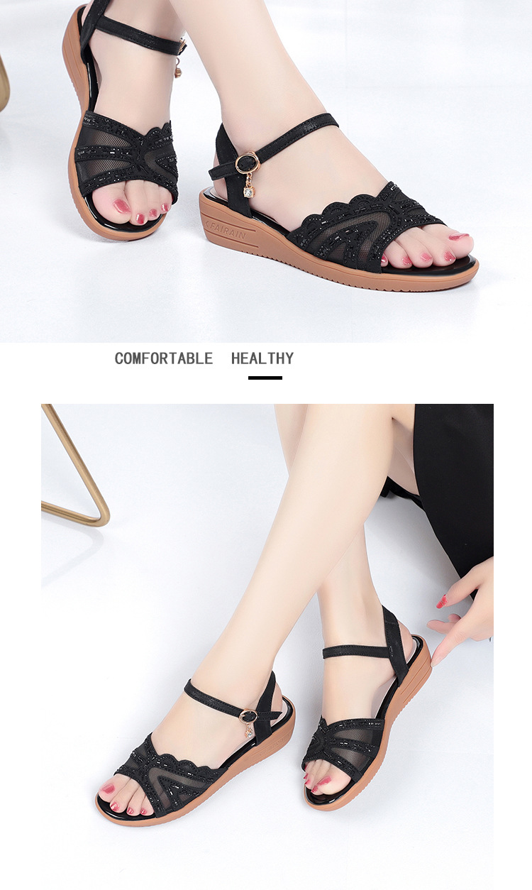 Sandal đế xuồng nữ da thật mùa hè, đế mềm êm chân, size lớn — đen chi tiết 12