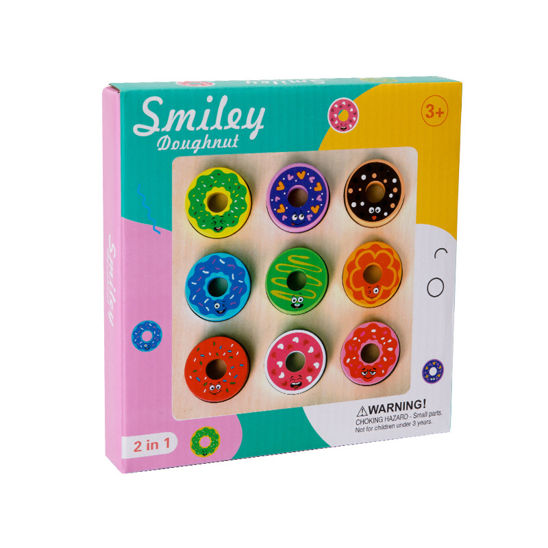 Juguetes de educación temprana para niños de madera, donas, rompecabezas de combinación de colores, material didáctico de educación temprana de jardín de infantes
