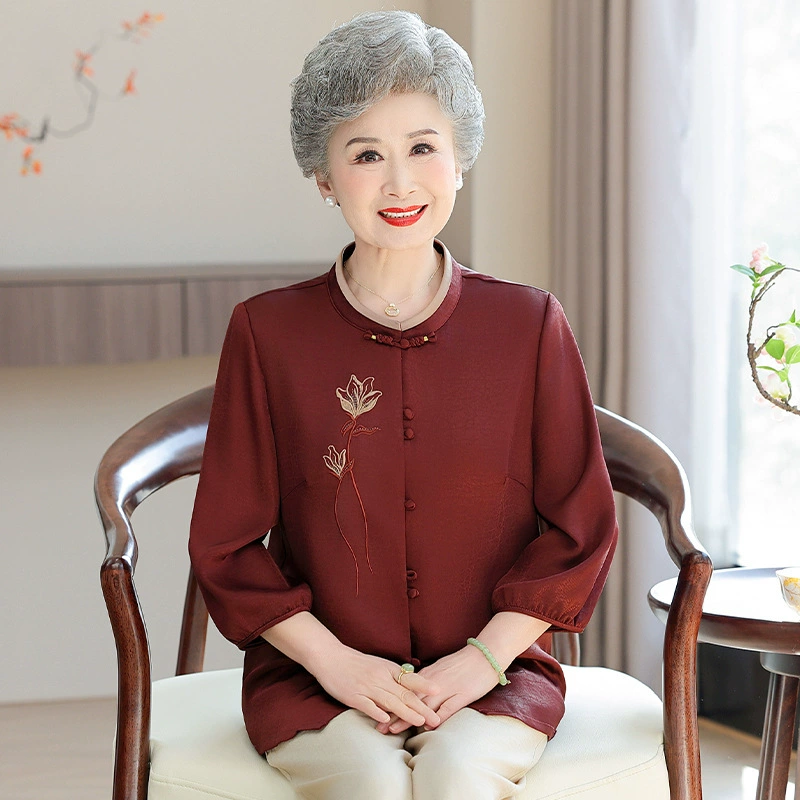 Люди среднего и пожилого возраста женская мама летняя новая рубашка старая рубашка новая китайская бабушка рубашка маленькая рубашка с вышивкой