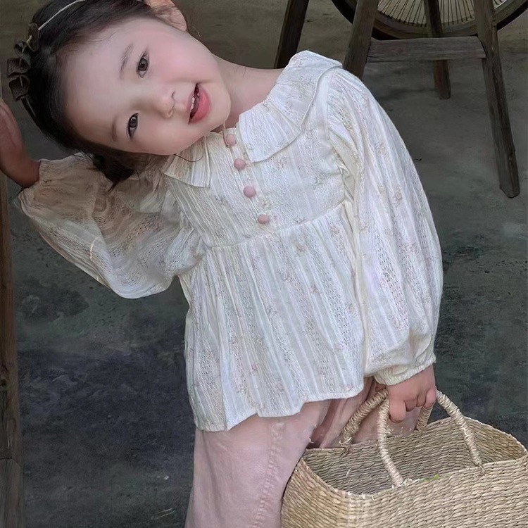韩版童装女童娃娃衫春装新款儿童洋气早春薄款衬衫小女孩时髦衬衣