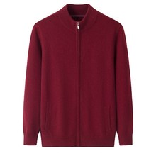 7针双股加厚半高领拉链男开衫100纯山羊绒宽松外套羊绒衫男式毛衣