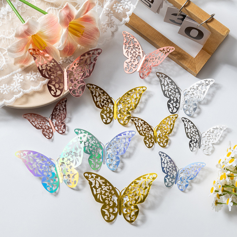 3D estereoscópico mariposa pared decoración de alta sensación autoadhesiva pared decoración de fondo de la casa sala de estar fiestas diseño pegatinas