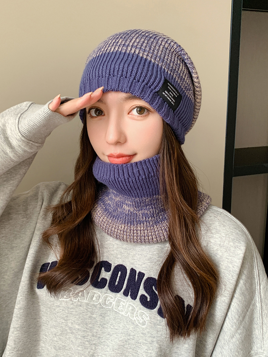 Kötött pulóver sapka és sál szett férfi és női téli vastagított és bársony kültéri arcvédő kétszínű kötött sapka_voghion.com