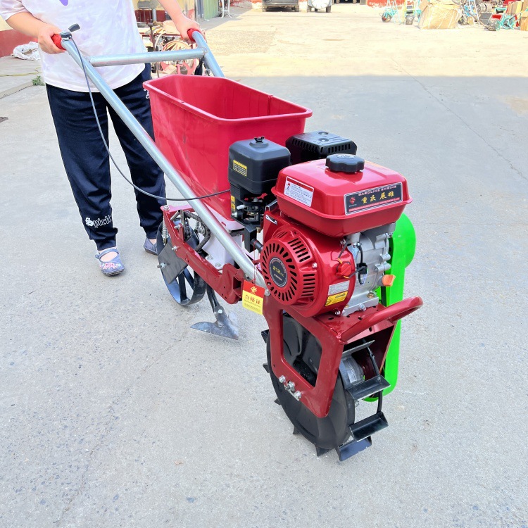 小型牡丹地施肥机 双行独轮手推黄豆耘播机 汽油追肥机厂家