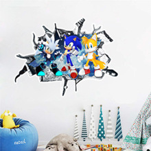 跨境3D索尼克墙贴客厅卧室墙面装饰自粘PVC动漫海报卡通贴纸门贴
