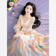 长裙漂亮不撞款晕染小众收腰感雪纺连衣裙初恋清纯女春夏