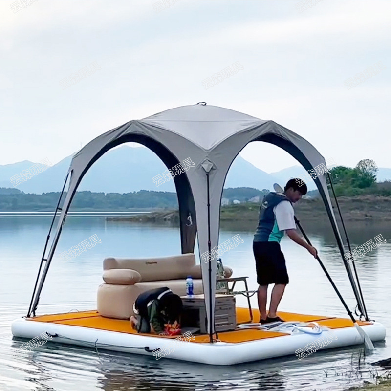 水上露营帐篷遮阳棚充气浮台海上浮排浮床户外钓鱼平台充气式