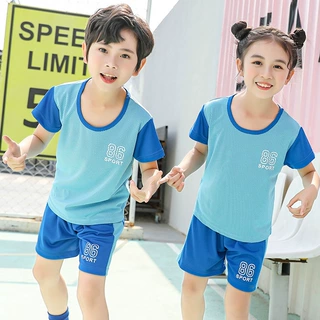 2021夏季薄款儿童短袖套装男女童运动家居两件套中小童撞色篮球服