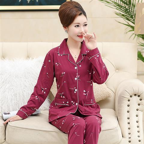 Ancianos Pijamas Mujer 100% algodón suegra Otoño vieja dama invierno manga larga primavera y otoño algodón cardigan ropa para el hogar