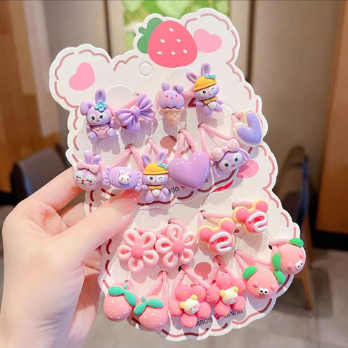 New children's hair band strawberry bear hair rope cute hair rubber band little girl cartoon headband set wholesale
