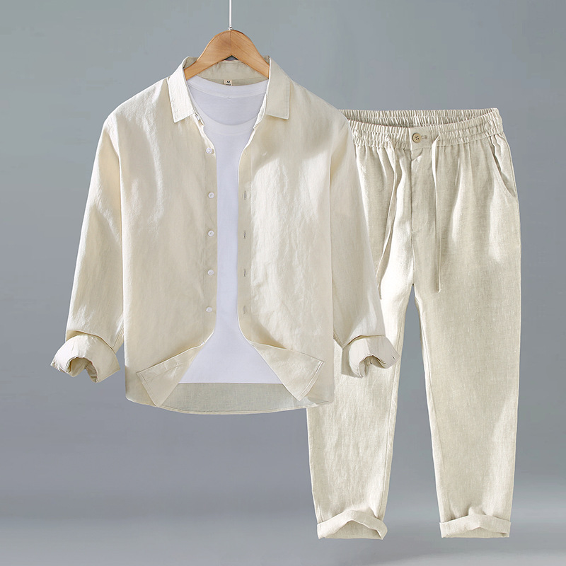 Pure Linen Suit Men's Shirt Spring and Summer Casual Shirt Large Size Loose Versatile Clothes Trendy