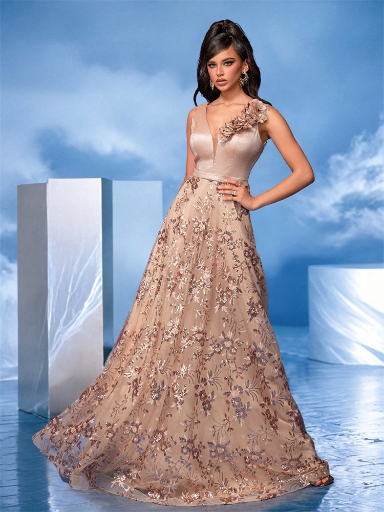 Deep V Plunge Dress Sexy Dress Embroidered Slim Fit Fishtail Bridesmaid Cocktail Evening Dress Women