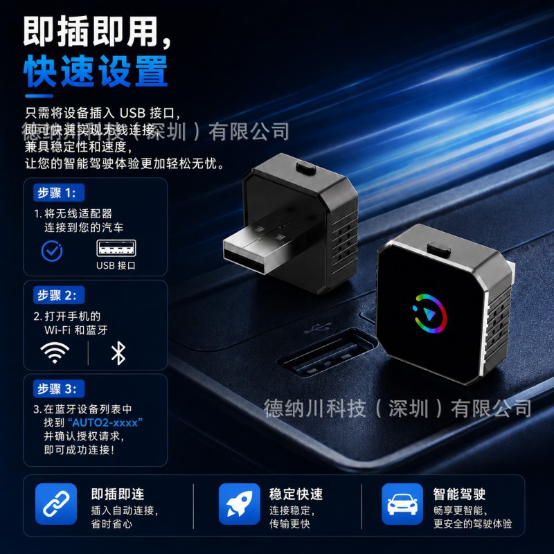 Car-mounted wired to wireless CarPlay box 2-in-1 adapter for Apple and Android Auto car connectivity box