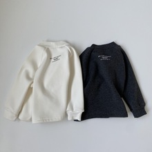 GL-kids韩版秋冬新款 儿童后背字母一体绒加厚保暖圆领套头打底衫