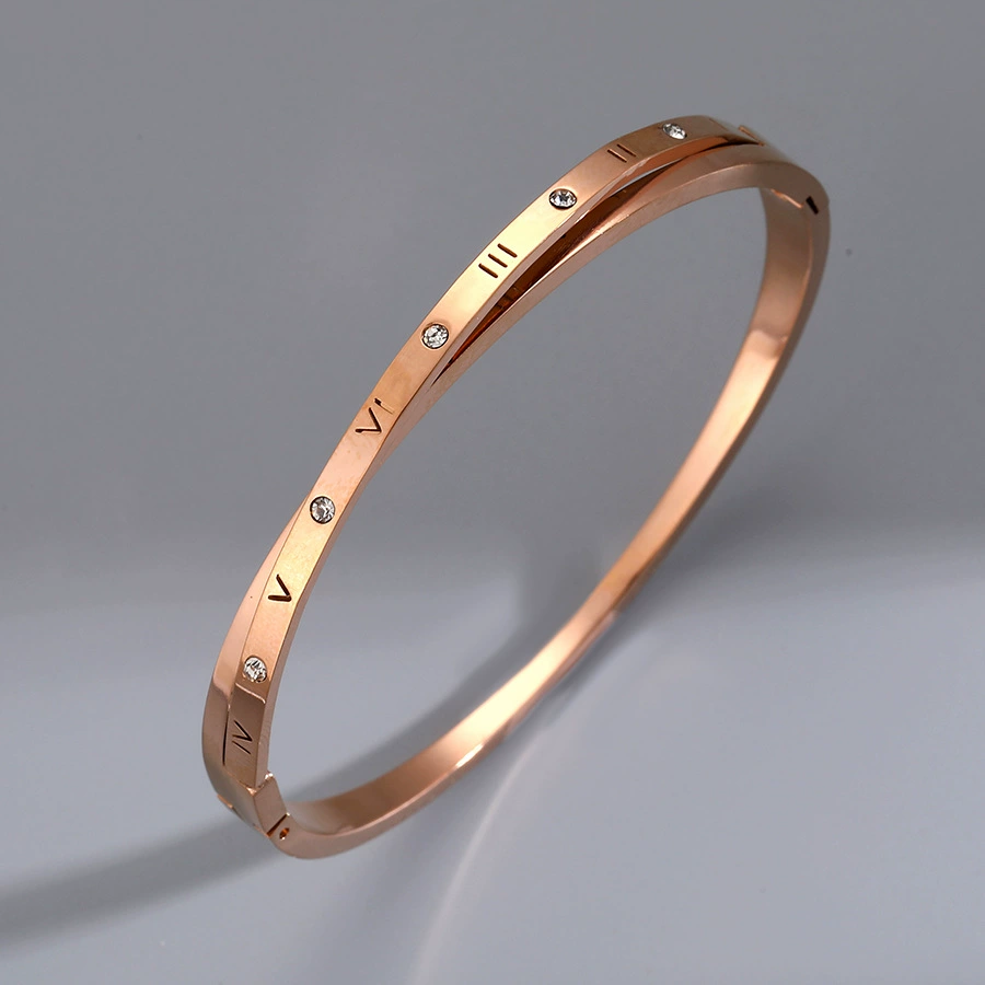 Golden women's bracelet stainless steel, zirconium, jewelry, accessory, pink gold, high-end, light luxury style