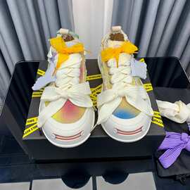 檀健次同款开口笑黄色蝴蝶结时尚彩虹渐变厚底乞丐鞋学生低帮板鞋