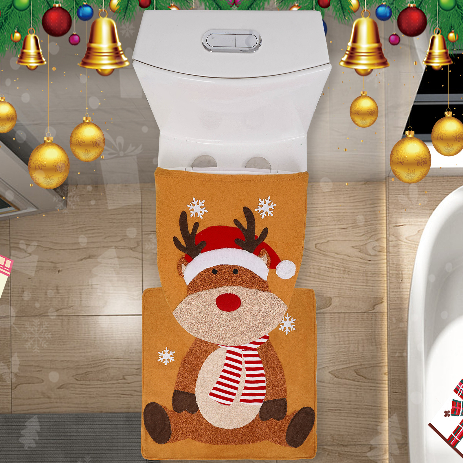 Transfronterizo nueva Navidad decoración cubierta de inodoro alces baño Baño suministros conjunto de dos piezas