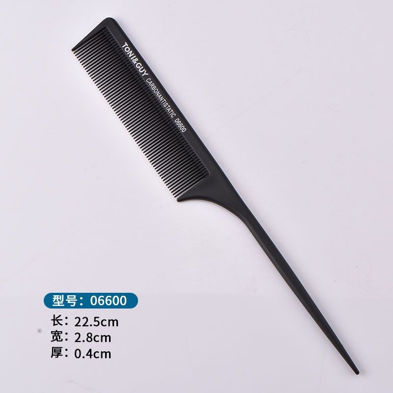 Peine de cola puntiaguda de zona de peinado de disco, fibra de carbono, antiestática, resistencia a altas temperaturas, dientes densos, peluquería profesional