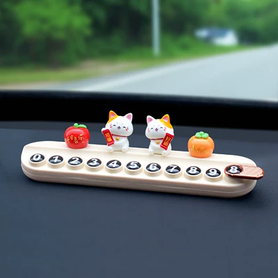 Cute Lucky Cat Parking Number Nömrəli dayanma kartı - lucky-double-cat-1-persimmon-1-ping-an-fruit-rice-white-aromatherapy-stop-sign