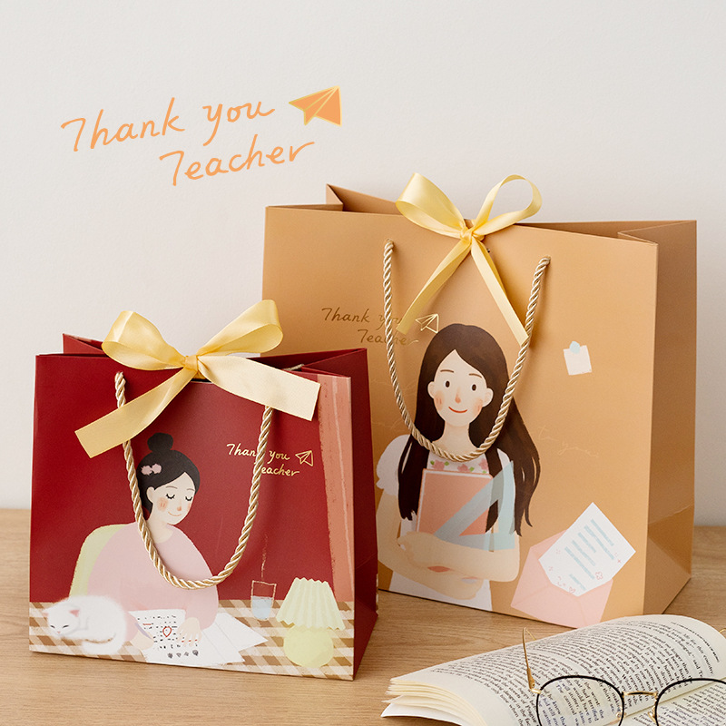 森屿叶教师节礼物袋高级感小学生送老师礼品袋可爱手提蝴蝶结袋子