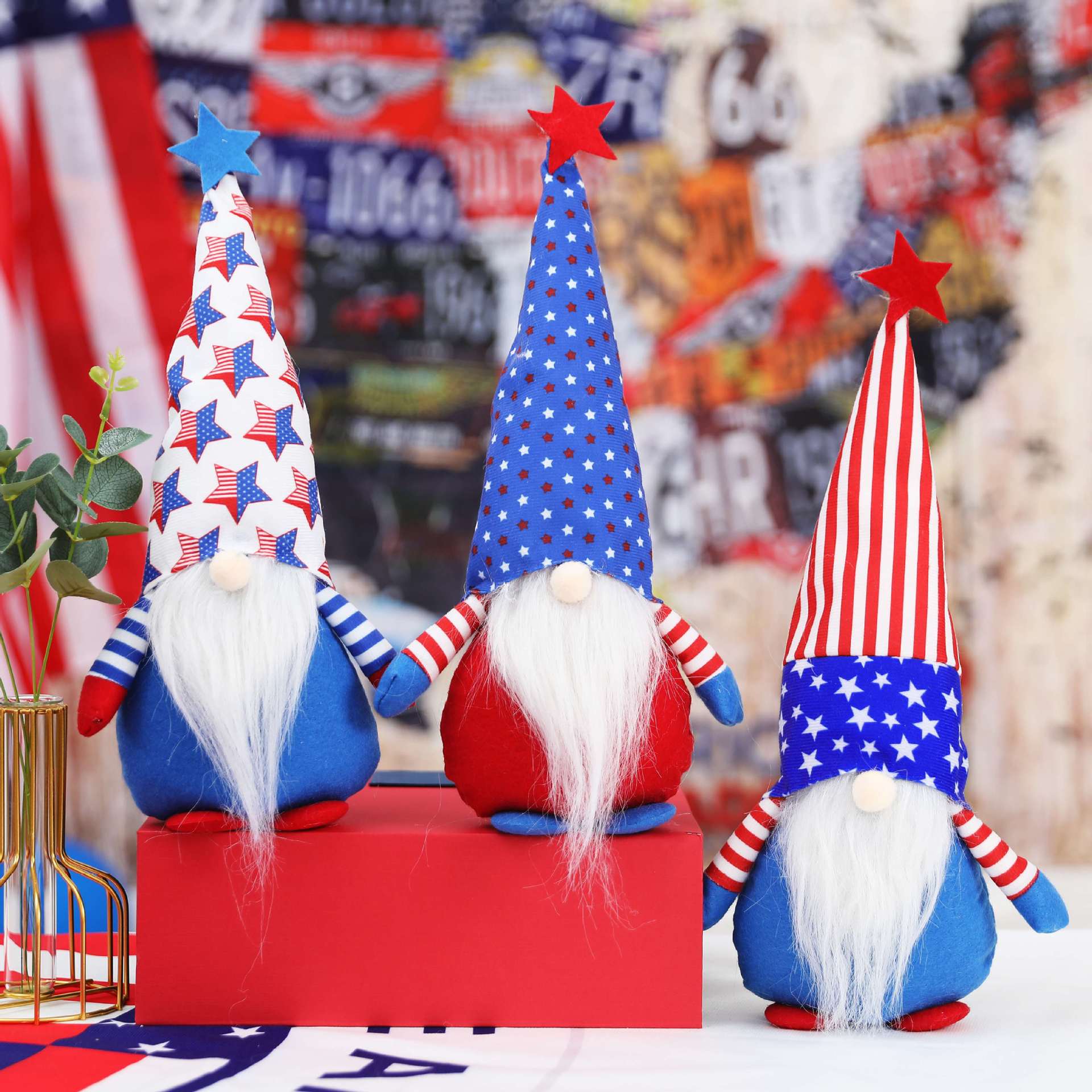 Cross-border new product American Independence Day Pentagram Rudolph Doll Dwarf Faceless Dwarf Doll Decorative Supplies