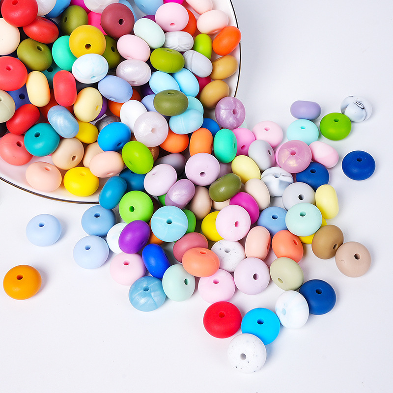 14MM扁圆硅胶散珠子diy婴儿磨牙奶嘴链彩色车轮珠散珠串珠现货