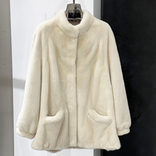 玥裘 进口紫标级立领斜口袋貂皮皮草外套女整貂天鹅绒水貂外套冬