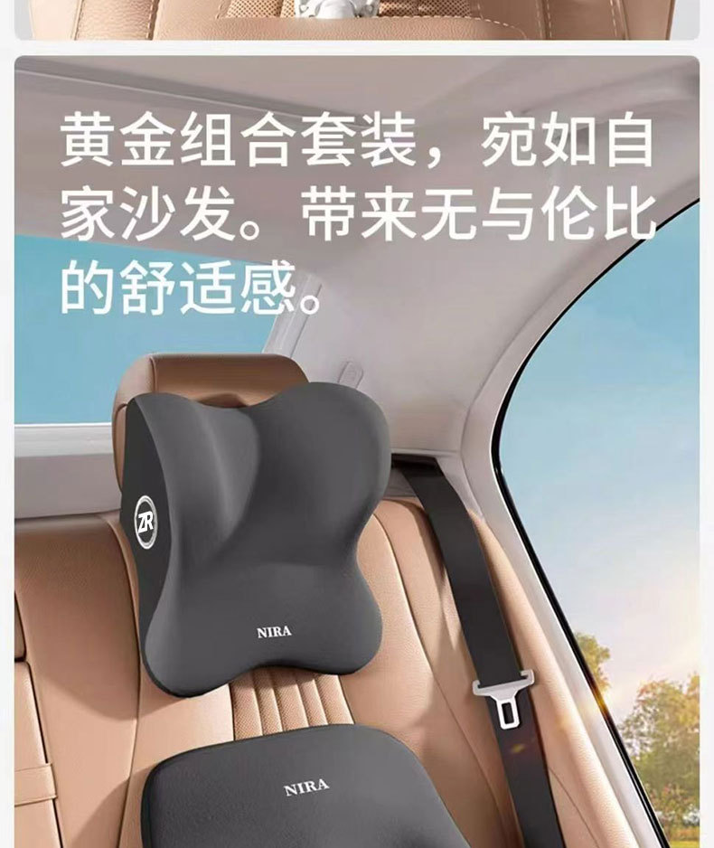 Car Headrest and Lumbar Support Memory Foam Car Cushion for Long Sitting, Neck and Waist Protection Pillow
